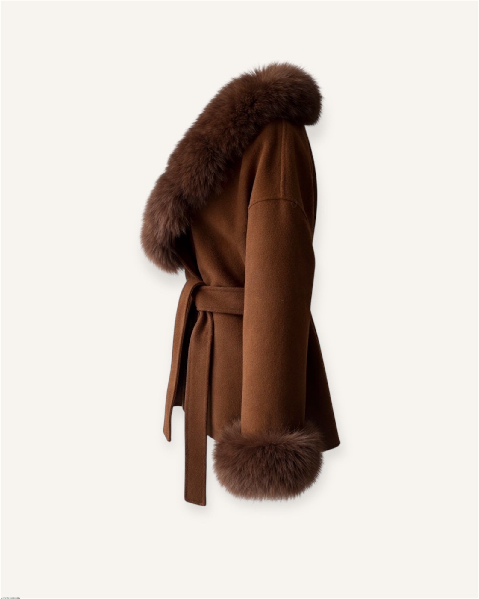 The ODESSA - Mocha Kaschmirmantel mit Pelzkragen aus vintage Pelz