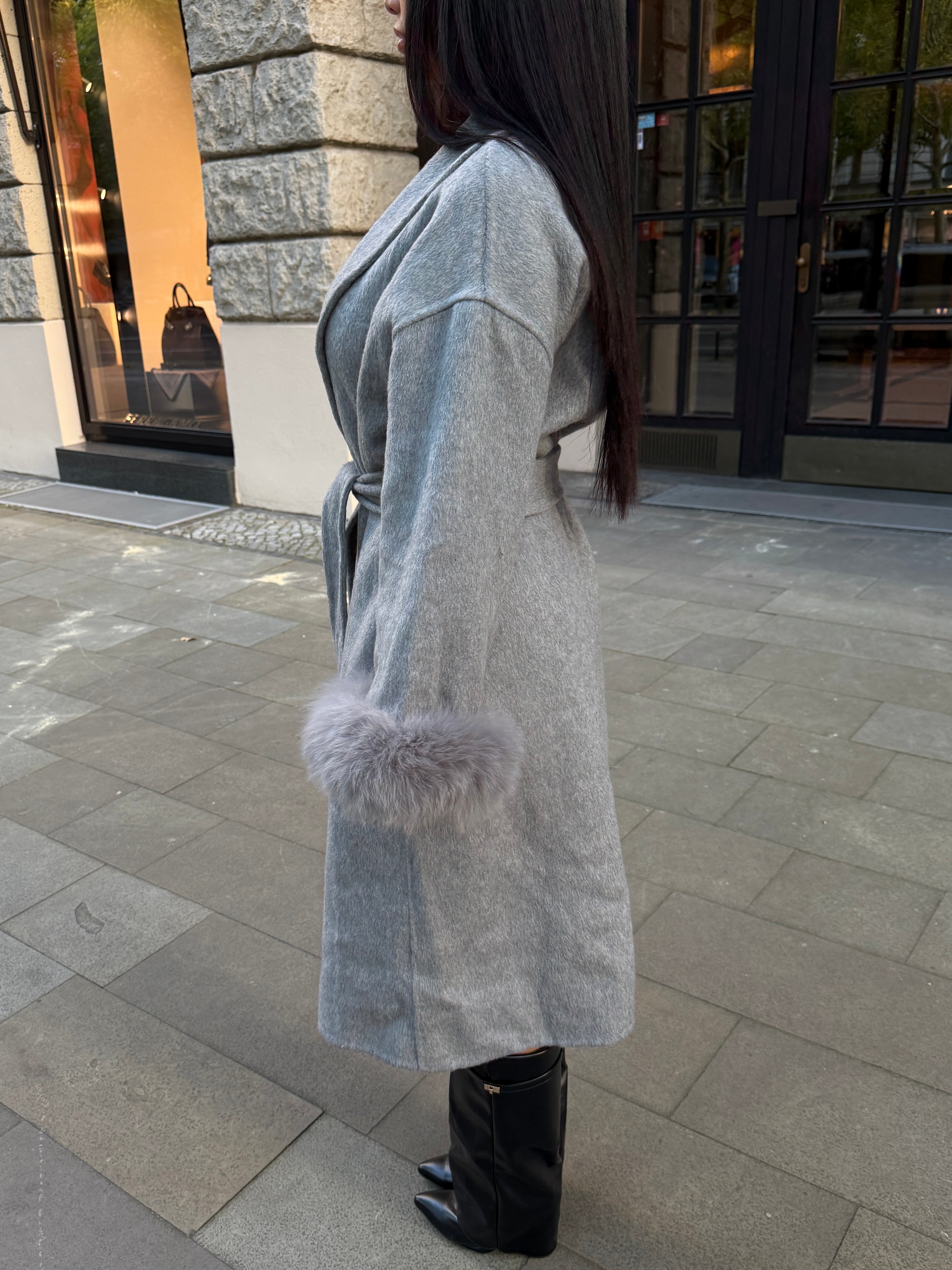 The London - Long wool coat with fur