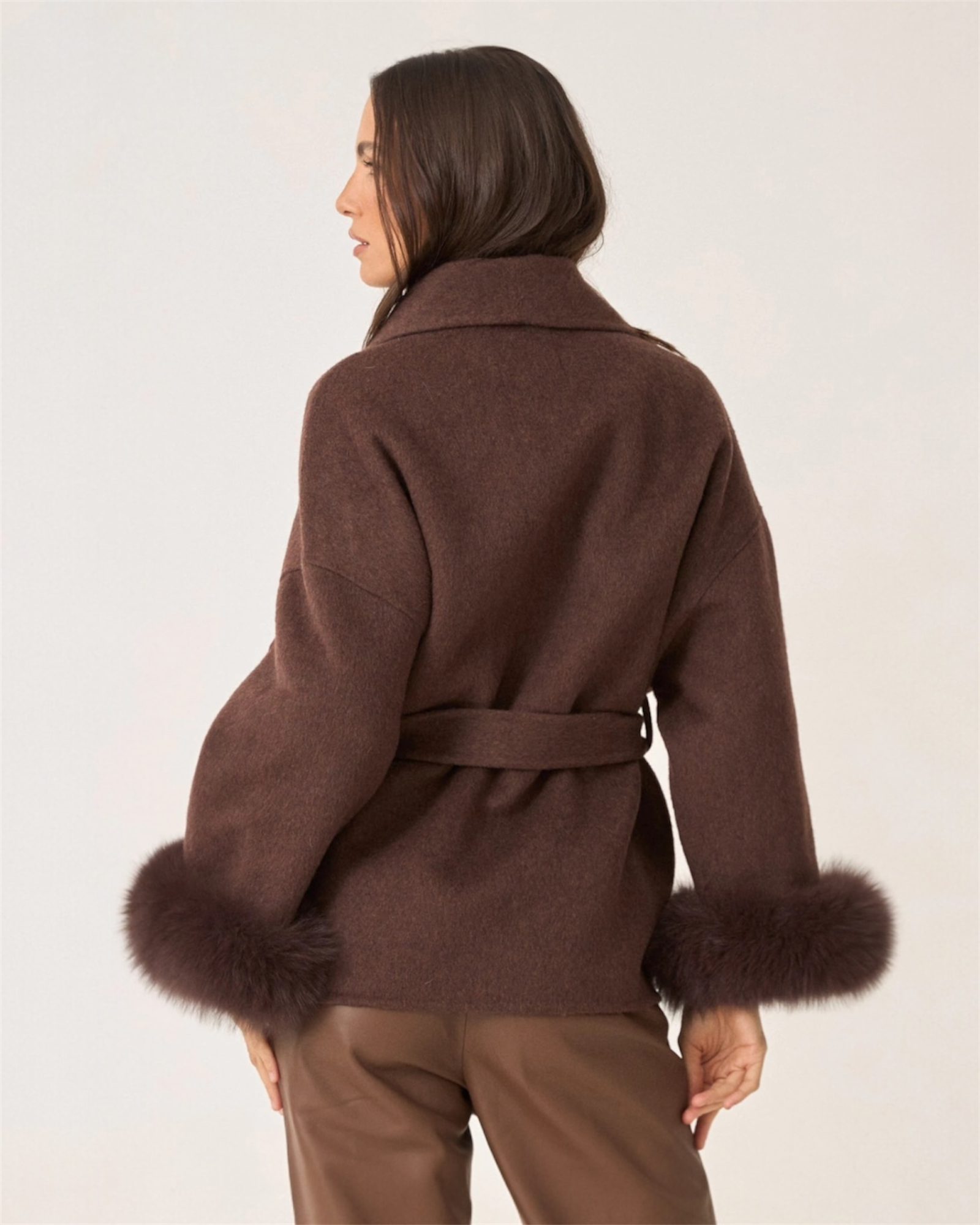 Kurzer Wollmantel mit Fellärmel - THE LUND ESPRESSO Espresso Brown