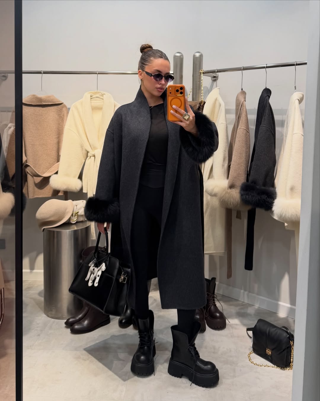 The London - Long wool coat with fur