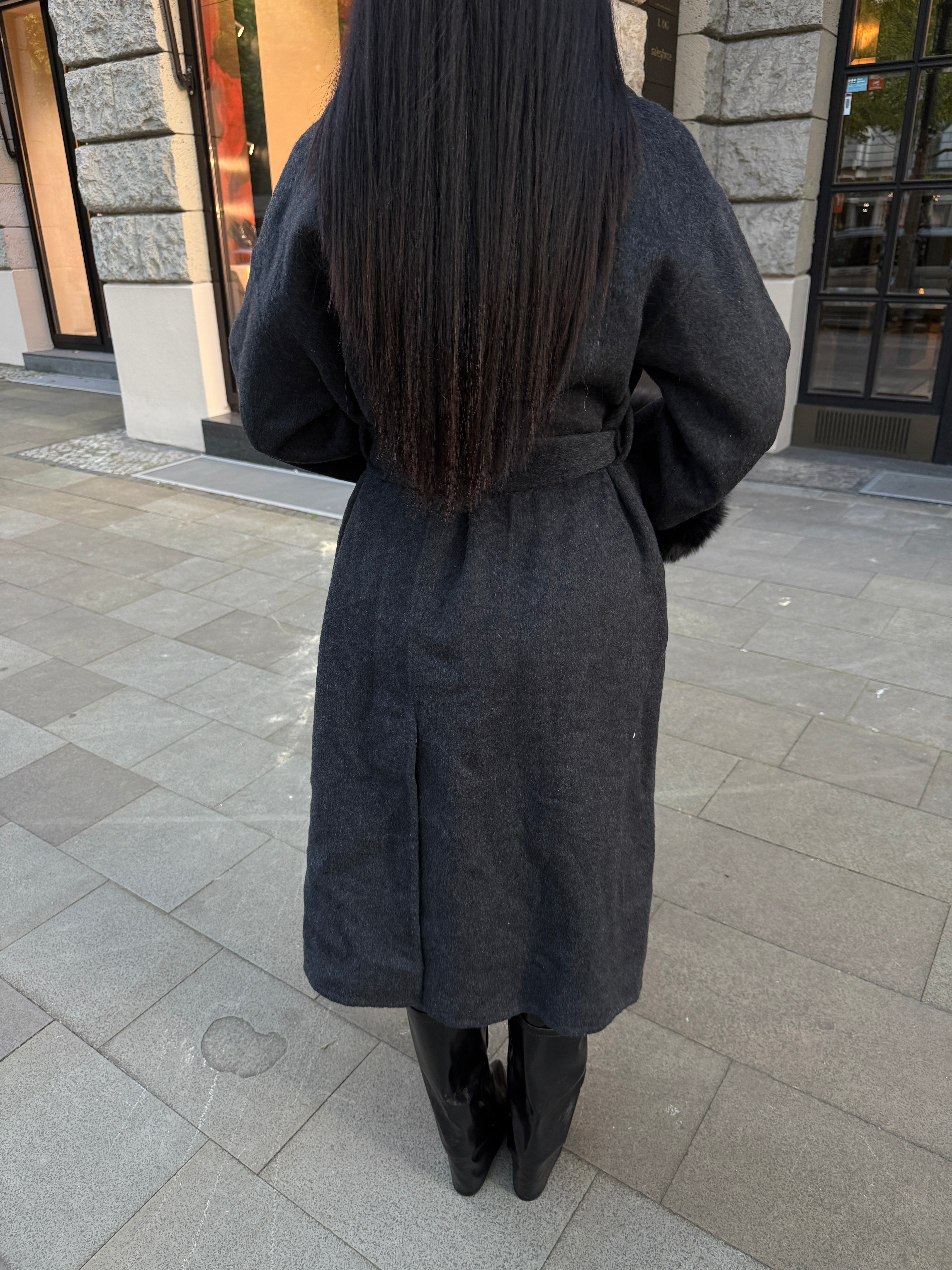 The London - Langer Wollmantel mit Fell