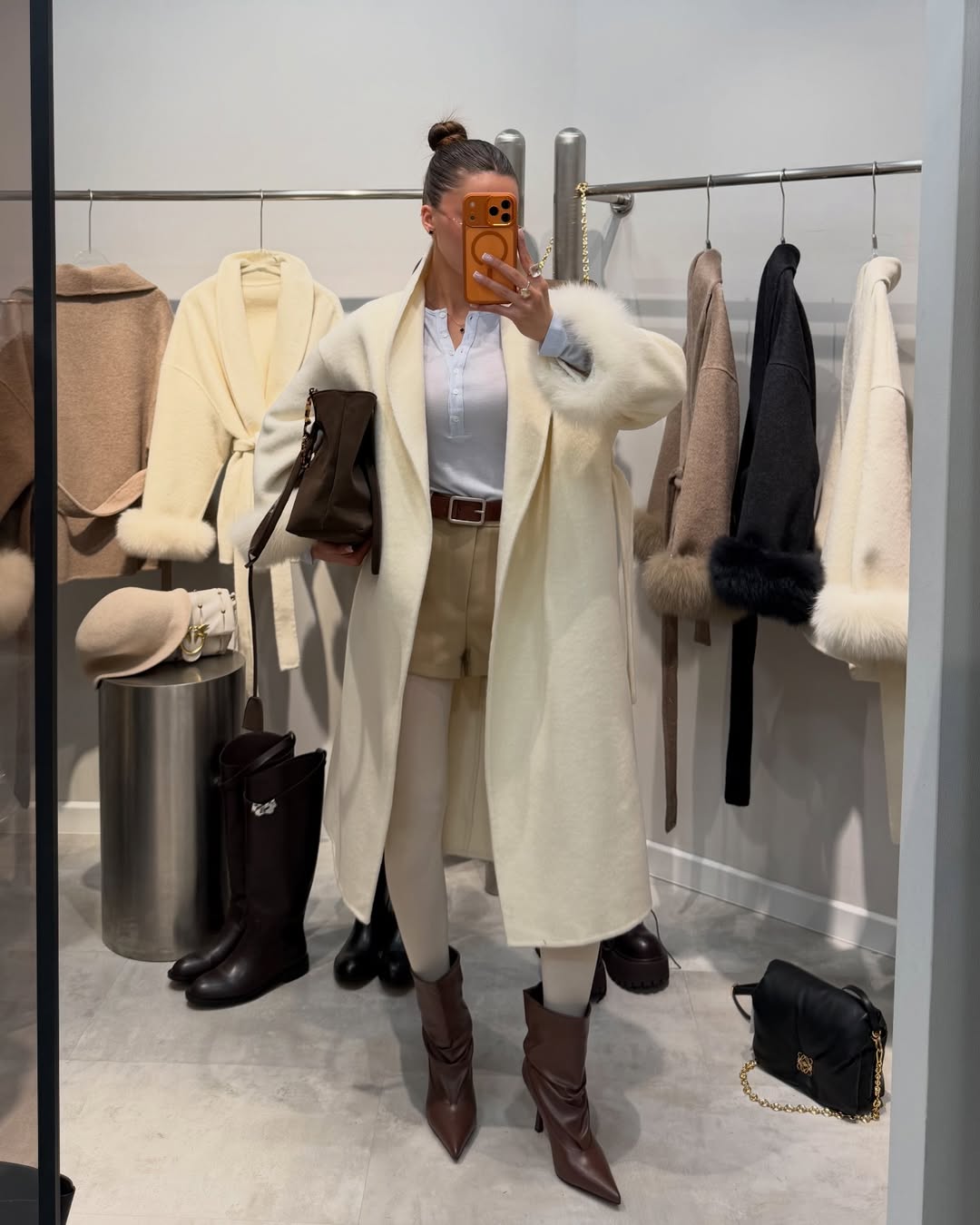 The London - Long wool coat with fur