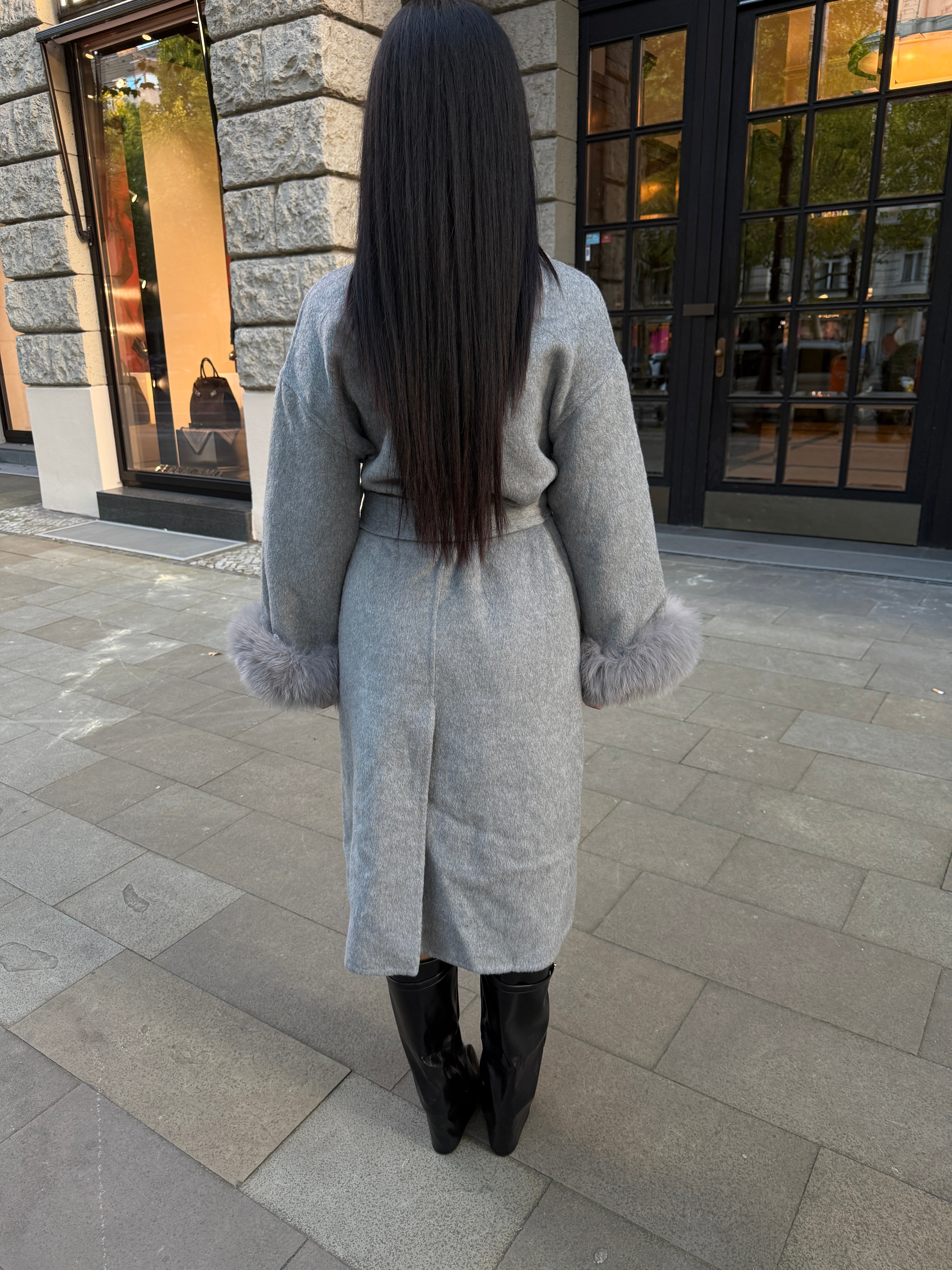 The London - Long wool coat with fur