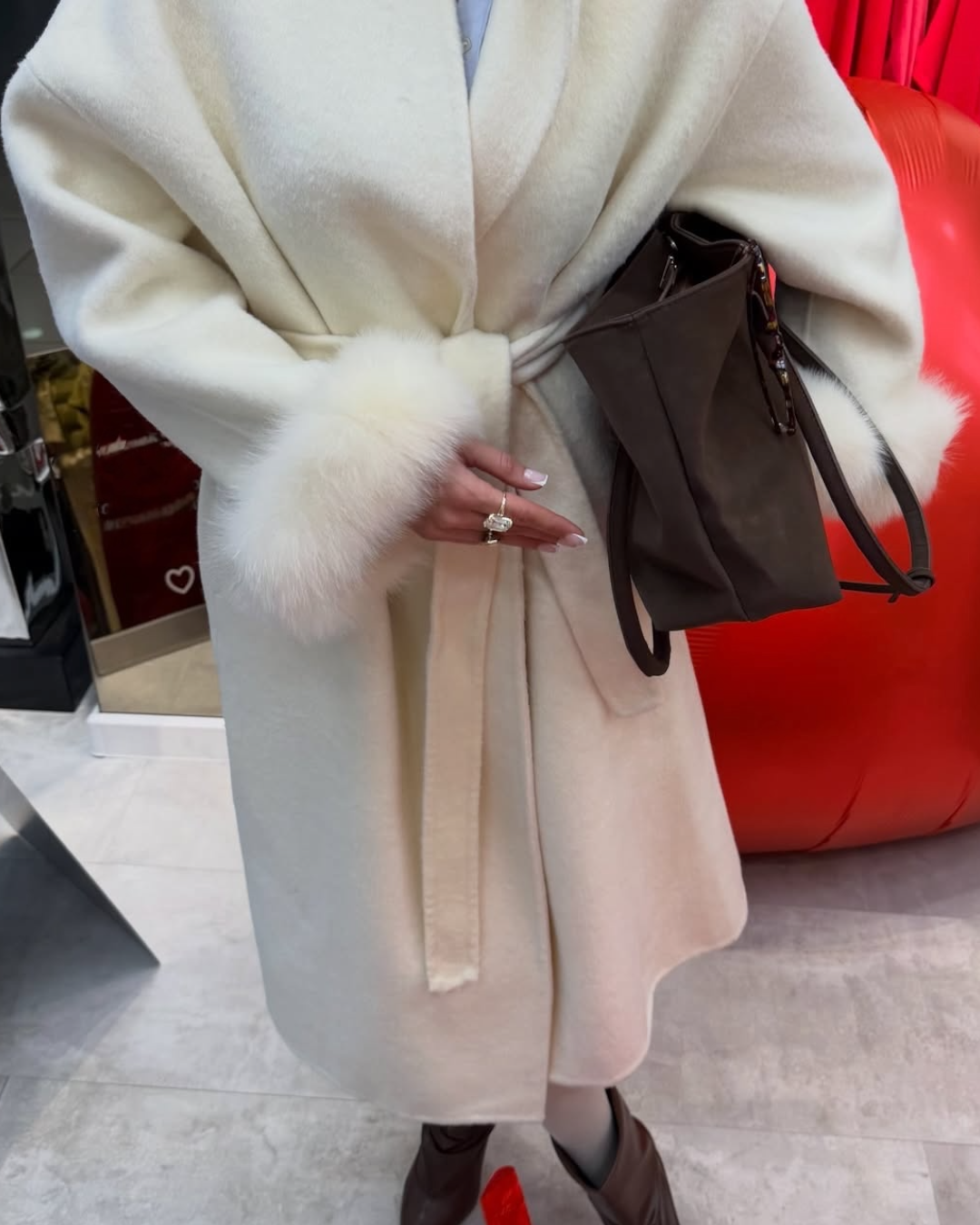 The London - Long wool coat with fur