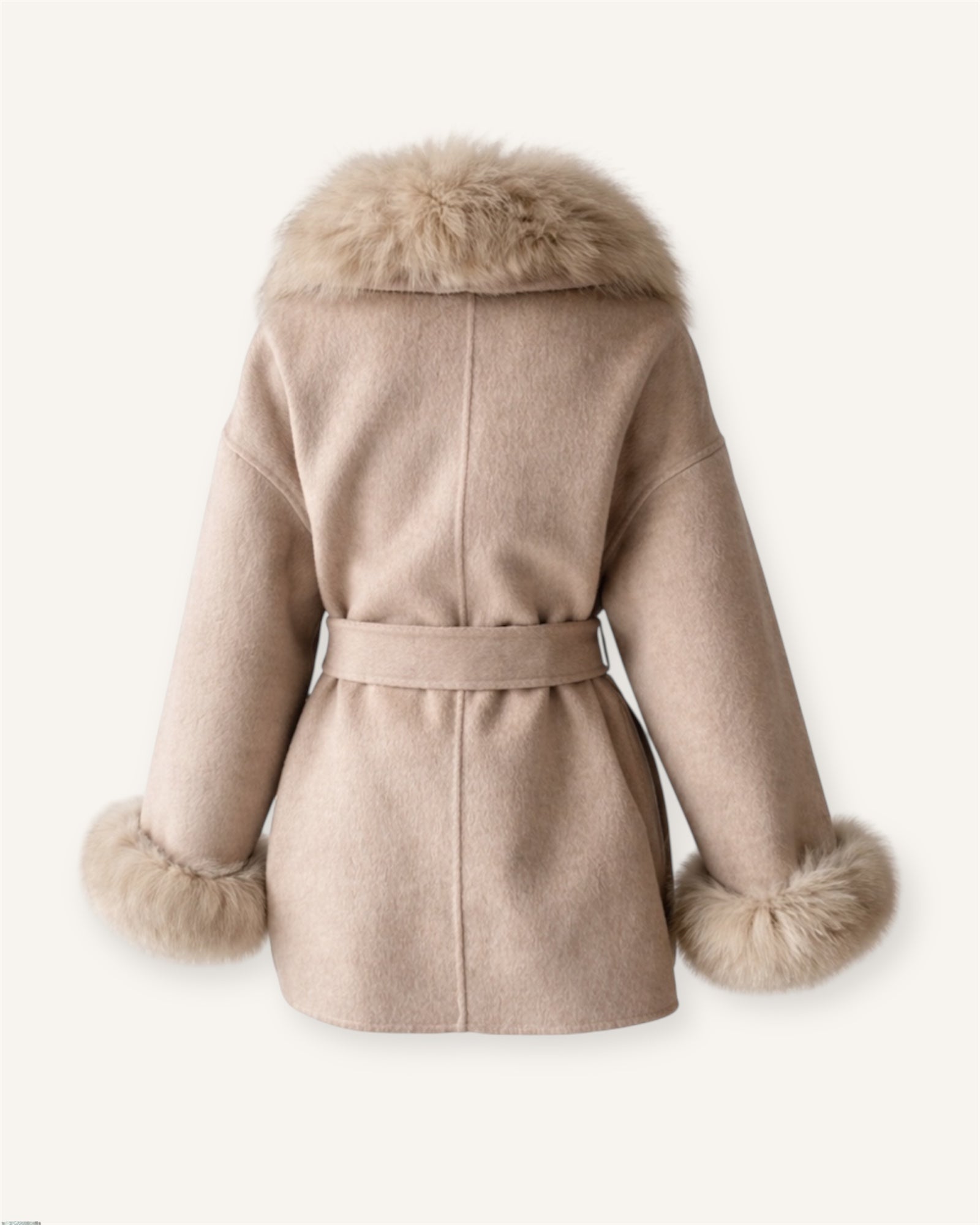 The ODESSA - Kaschmirmantel mit Pelzkragen Taupe