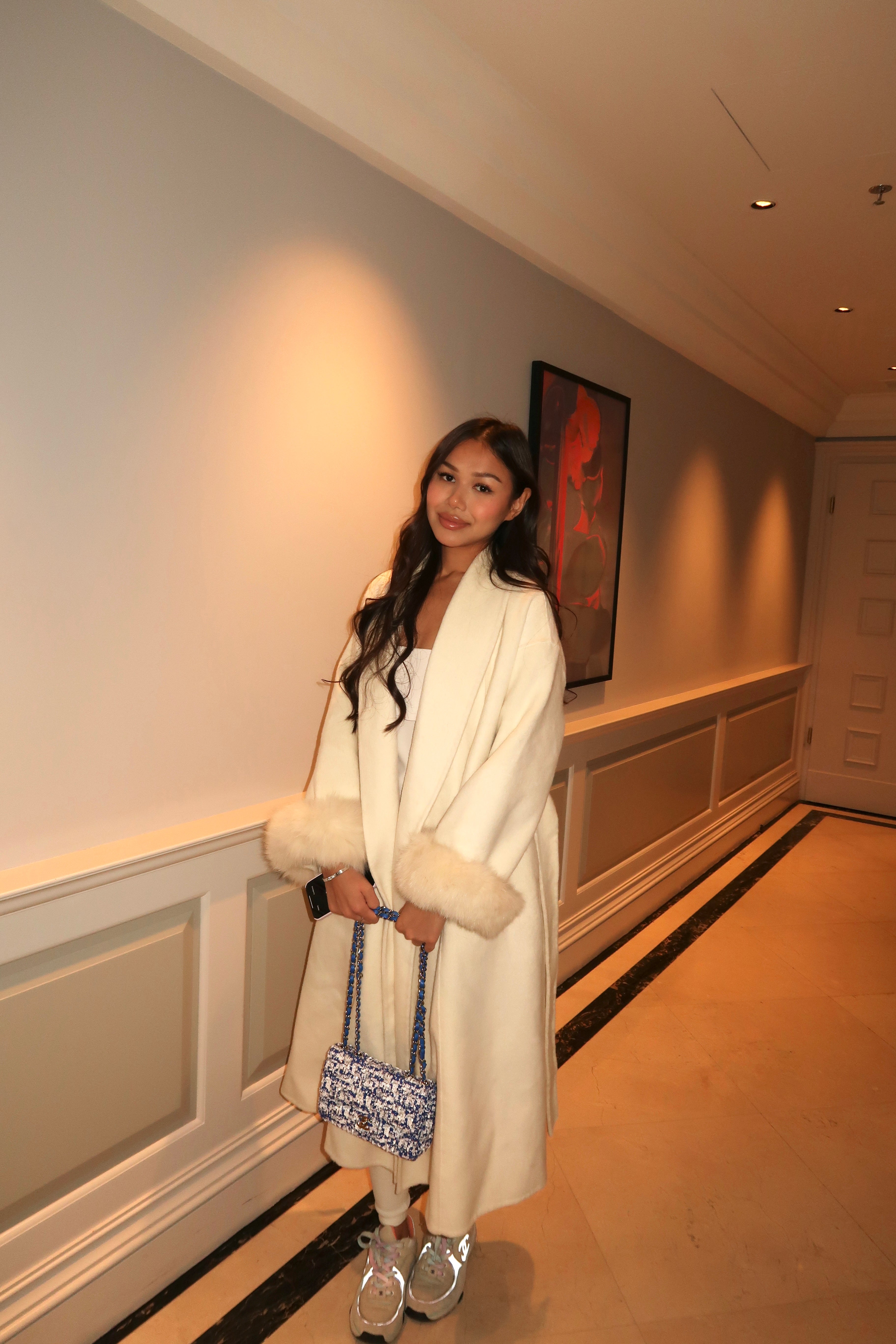 The London - Langer Wollmantel mit Fell