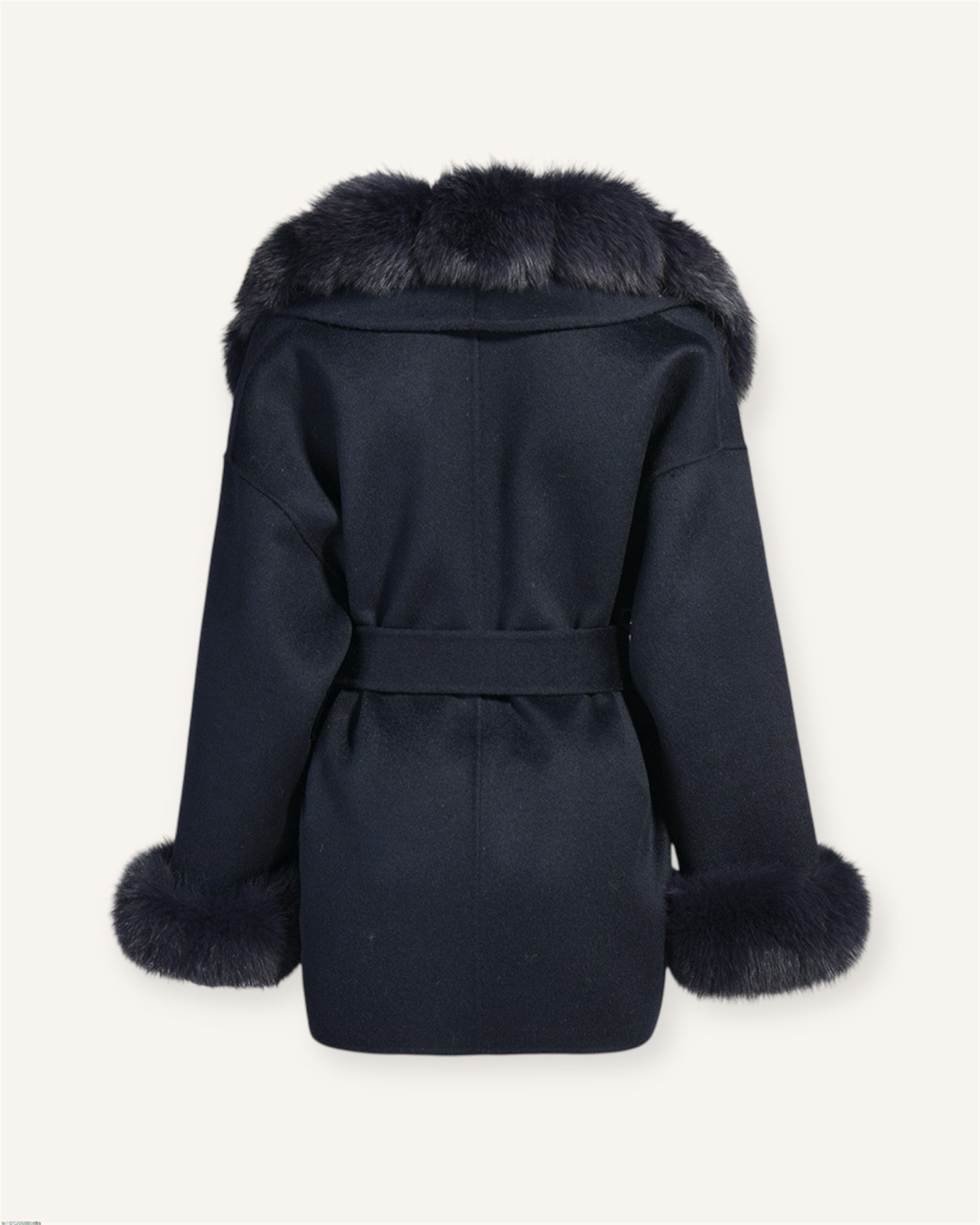 The ODESSA - Noir Kaschmirmantel mit Kragen aus Vintage Pelz