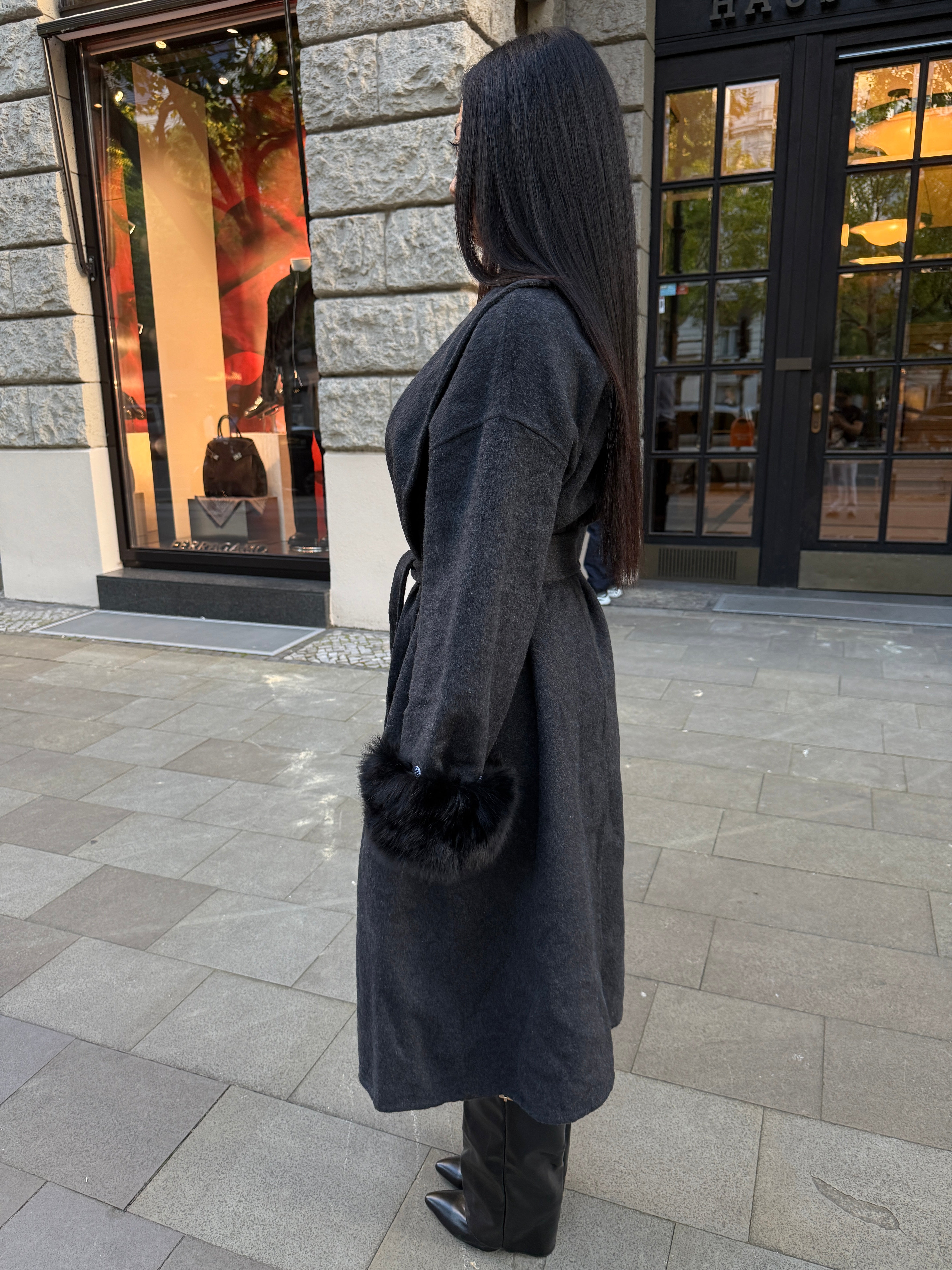 The London - Langer Wollmantel mit Fell