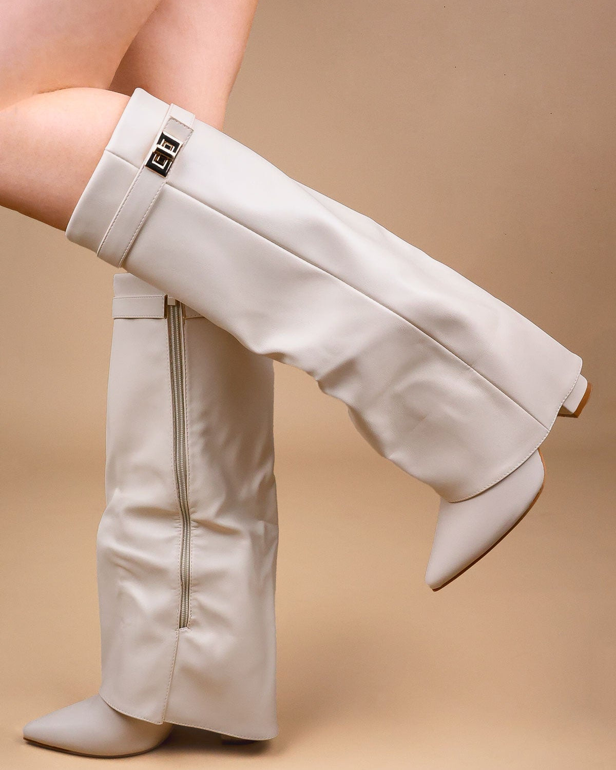 Weiße Shark Boots Kunstleder mit 9 cm Absatz – Caliante, Ansicht 1