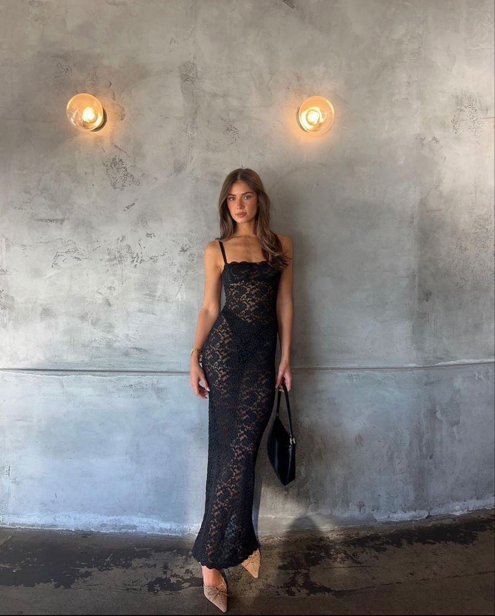 TIANA - Maxi Spitzenkleid (schwarz, rot)