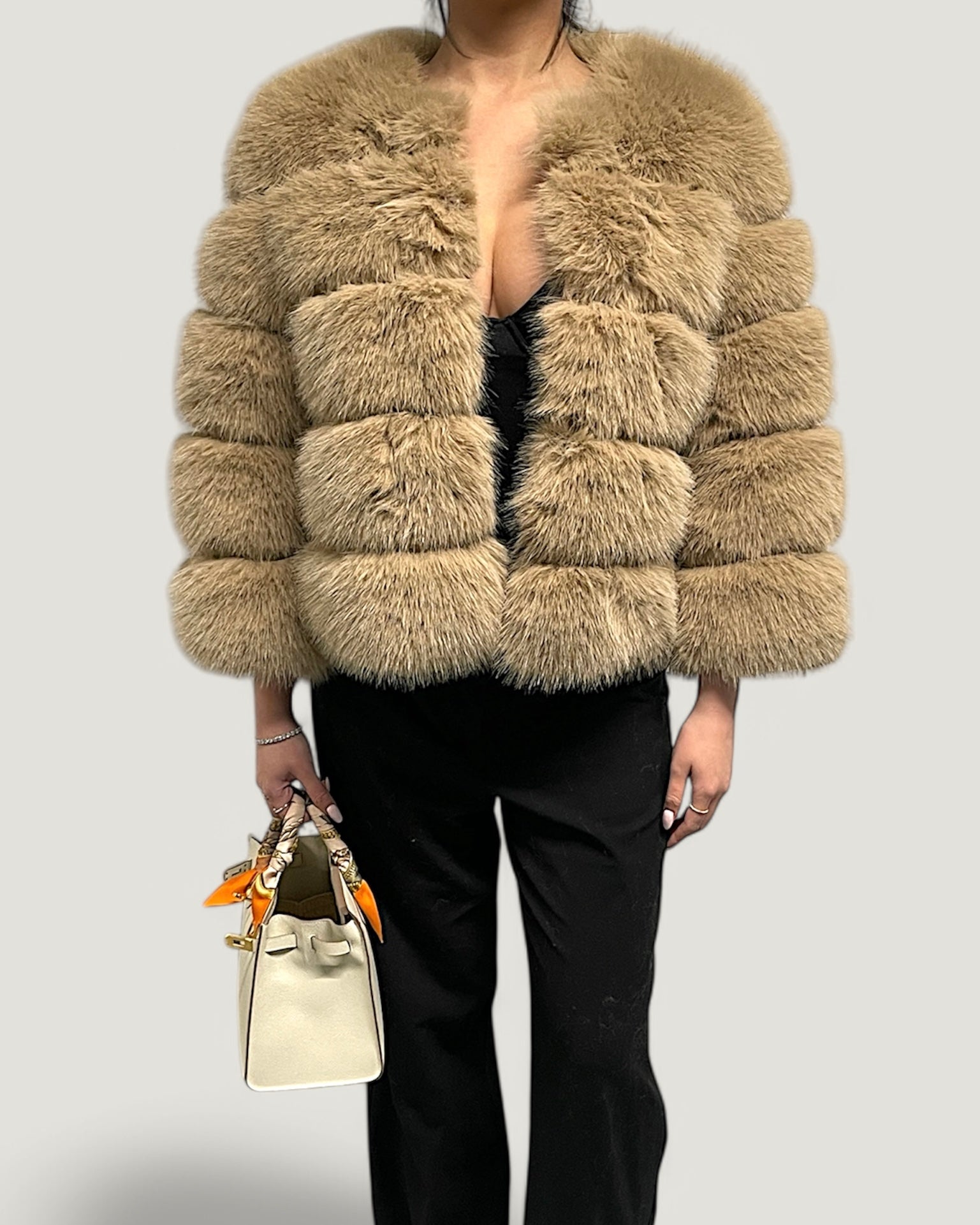Fur Coat Faux Fur Beige Short
