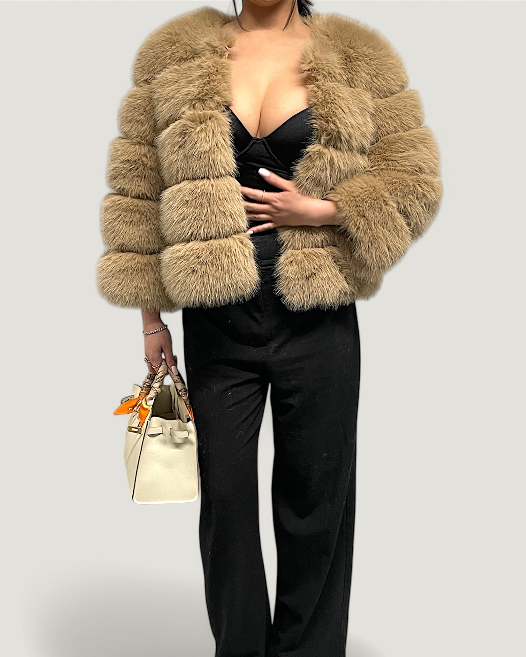 Fur Coat Faux Fur Beige Short