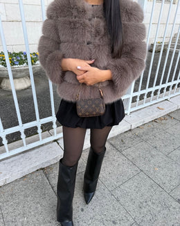 Fur coat faux fur grey short