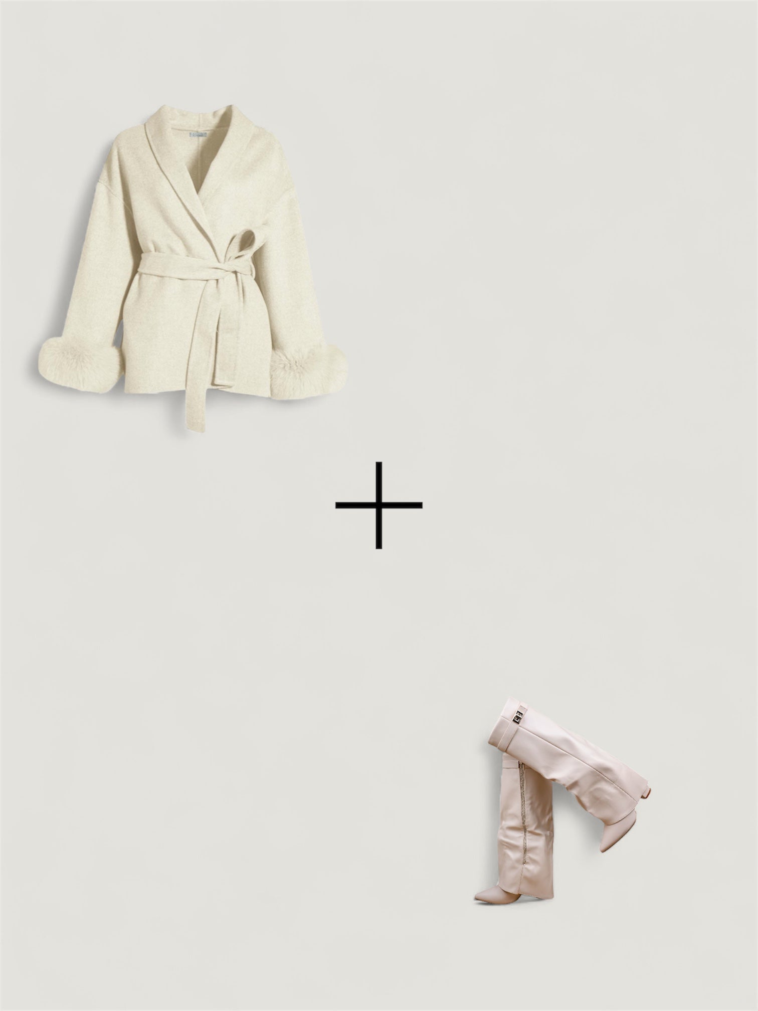 Exklusives Set: Wollmantel & Calianté Shark Boots in Weis