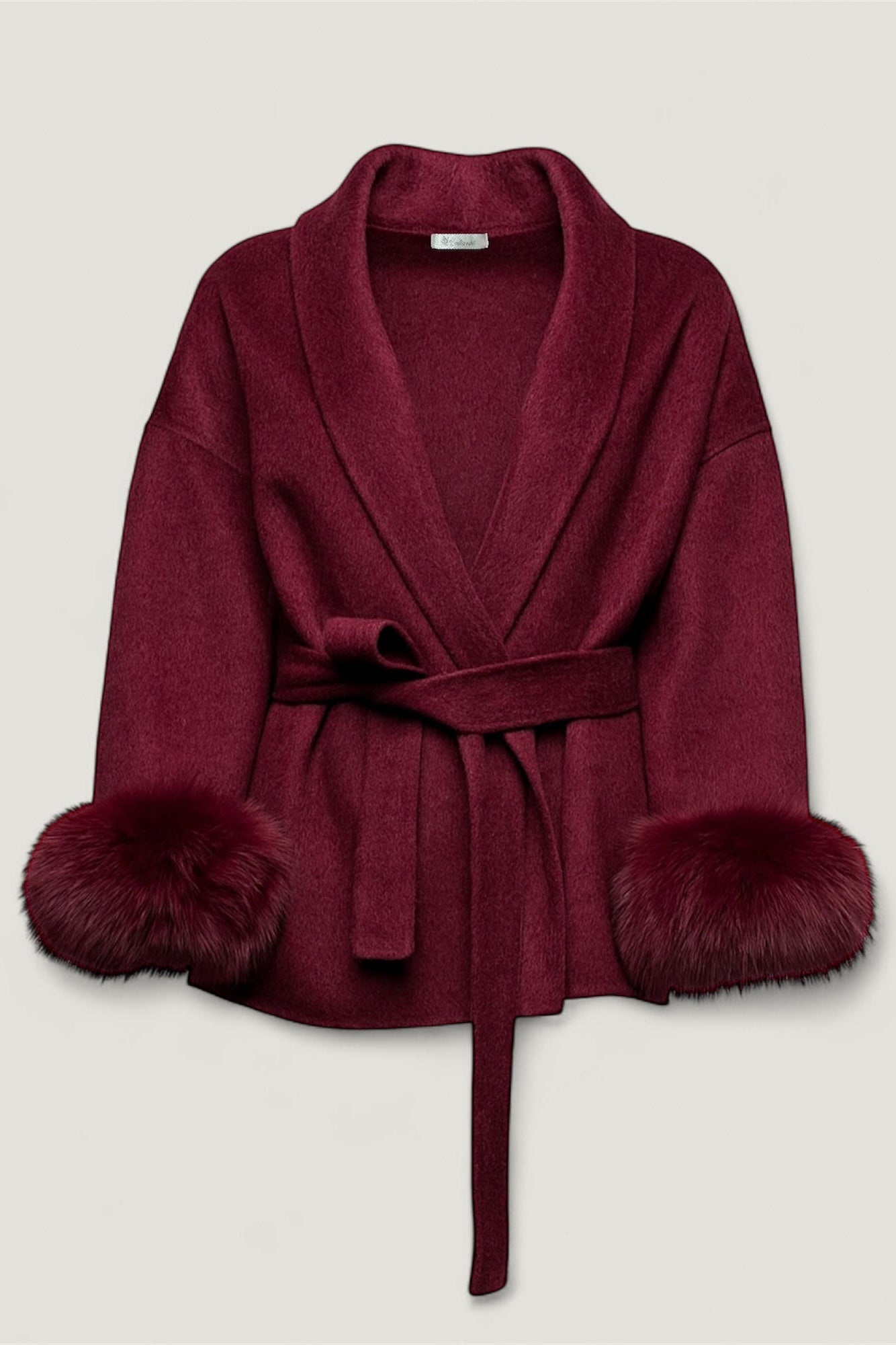 Kurzer Wollmantel mit Fellärmel - THE HELSINKI VELVET Burgundyrot