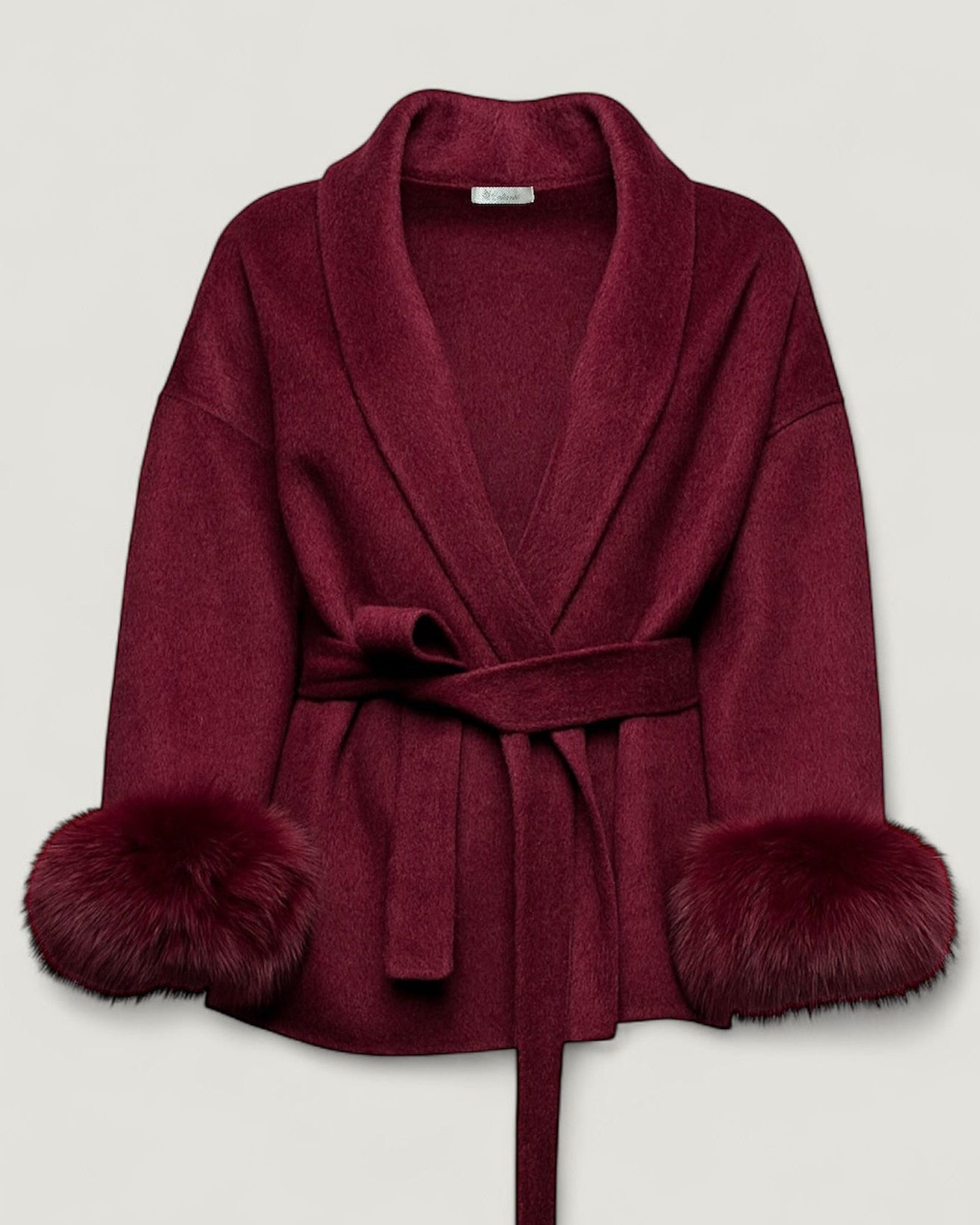 Kurzer Wollmantel mit Fellärmel - THE HELSINKI VELVET Burgundyrot