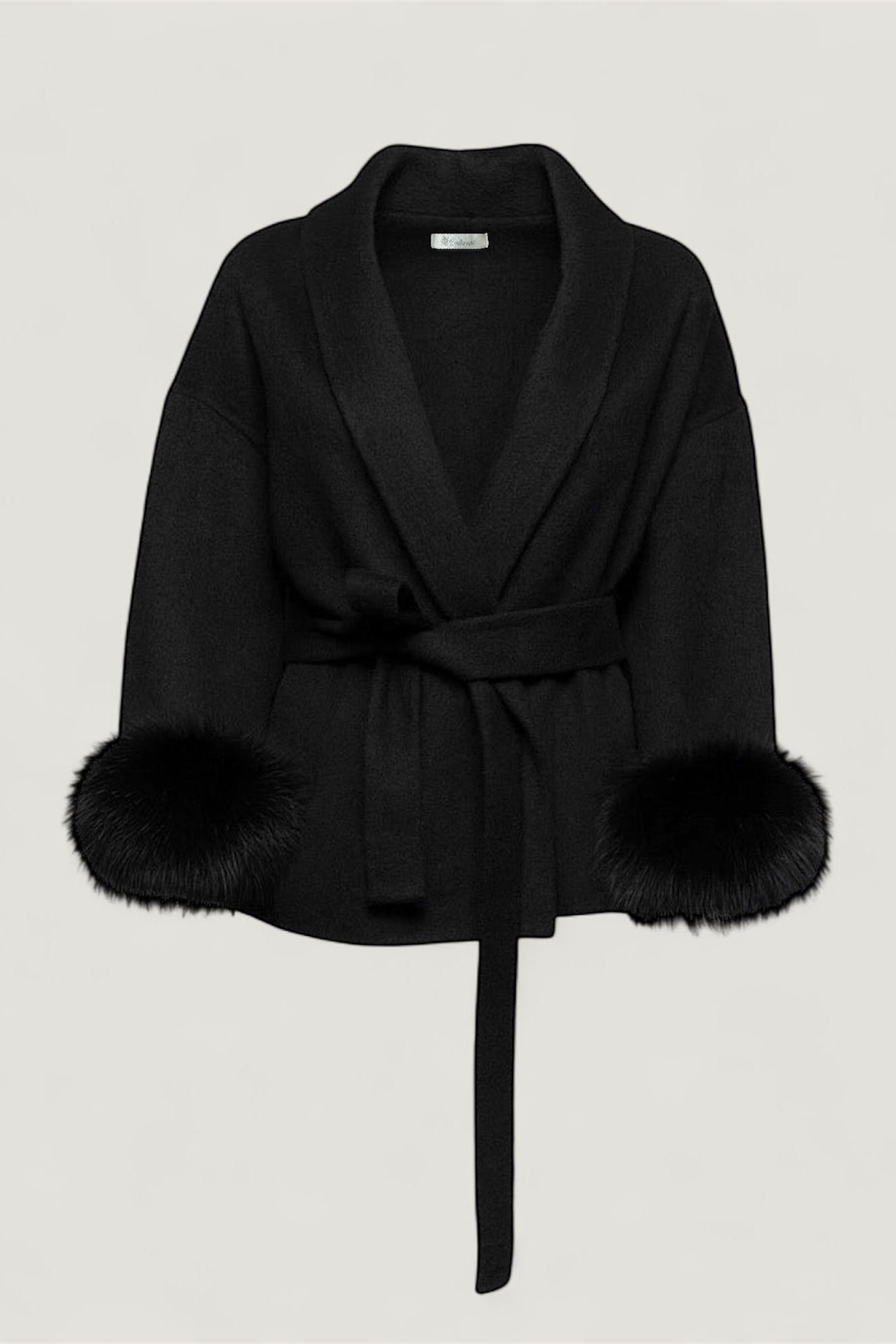 Kurzer Wollmantel mit Fellärmel - THE OSLO NOIR Schwarz