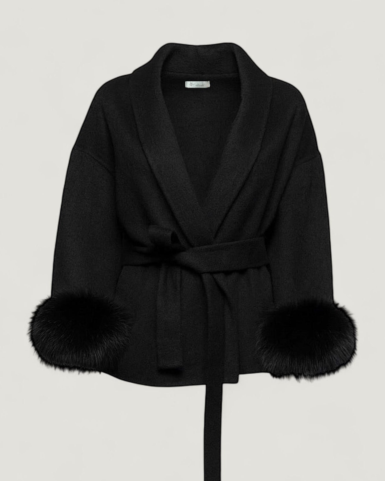 Kurzer Wollmantel mit Fellärmel - THE OSLO NOIR Schwarz