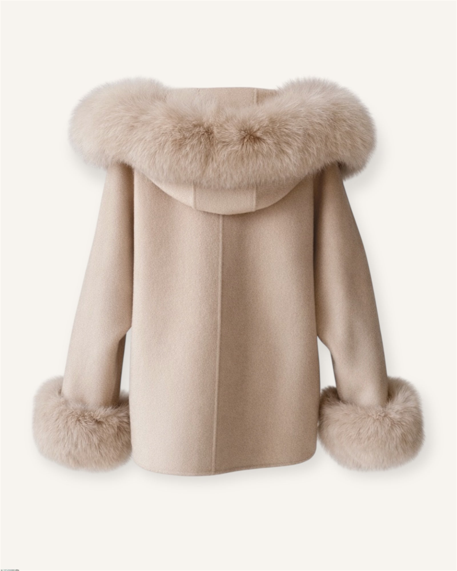 The Asmata - Kaschmirmantel mit Pelzkapuze Taupe