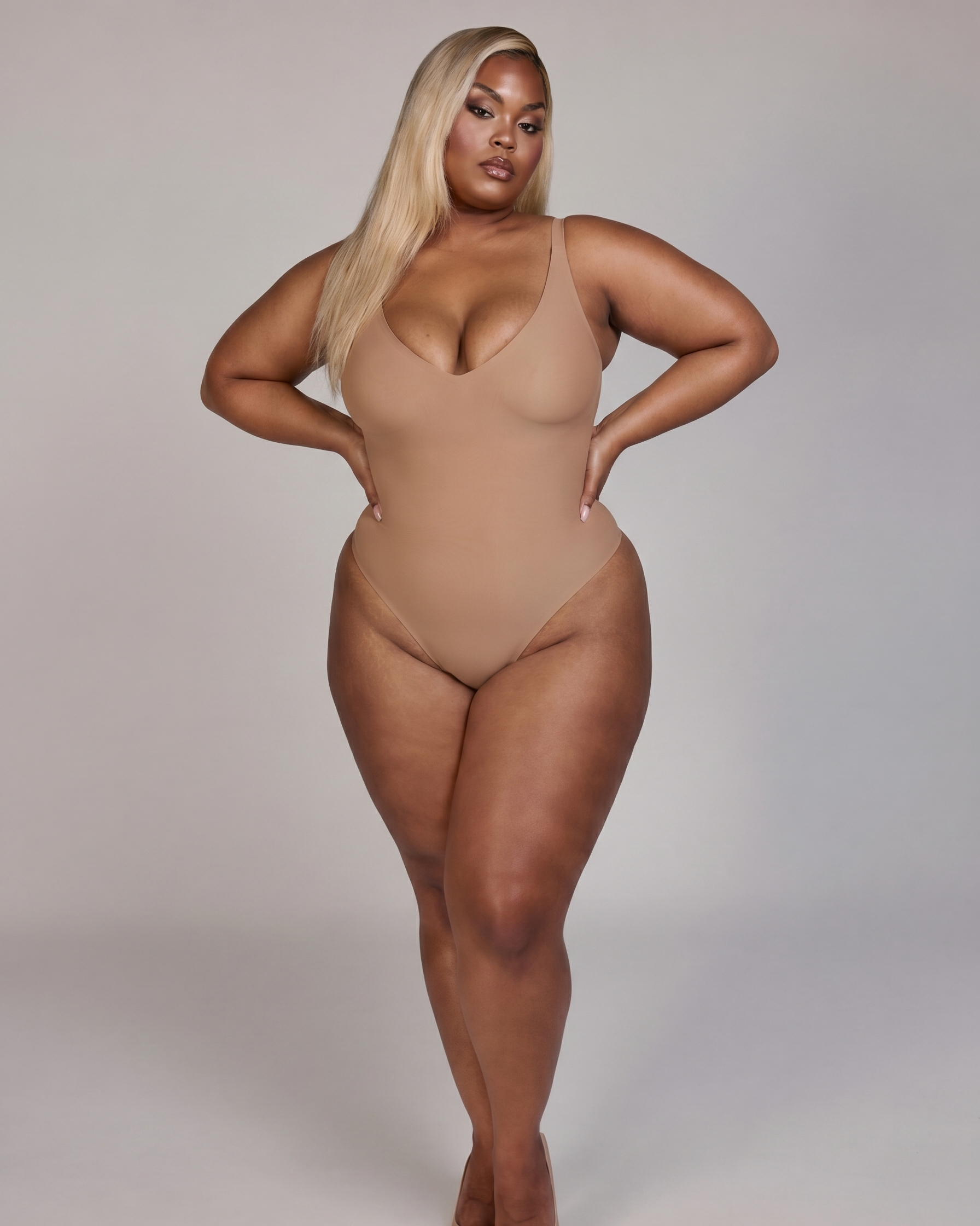 Signature Plunge Sculpting Bodysuit – Skin