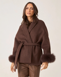 Kurzer Wollmantel mit Fellärmel -  THE LUND ESPRESSO Espresso Brown