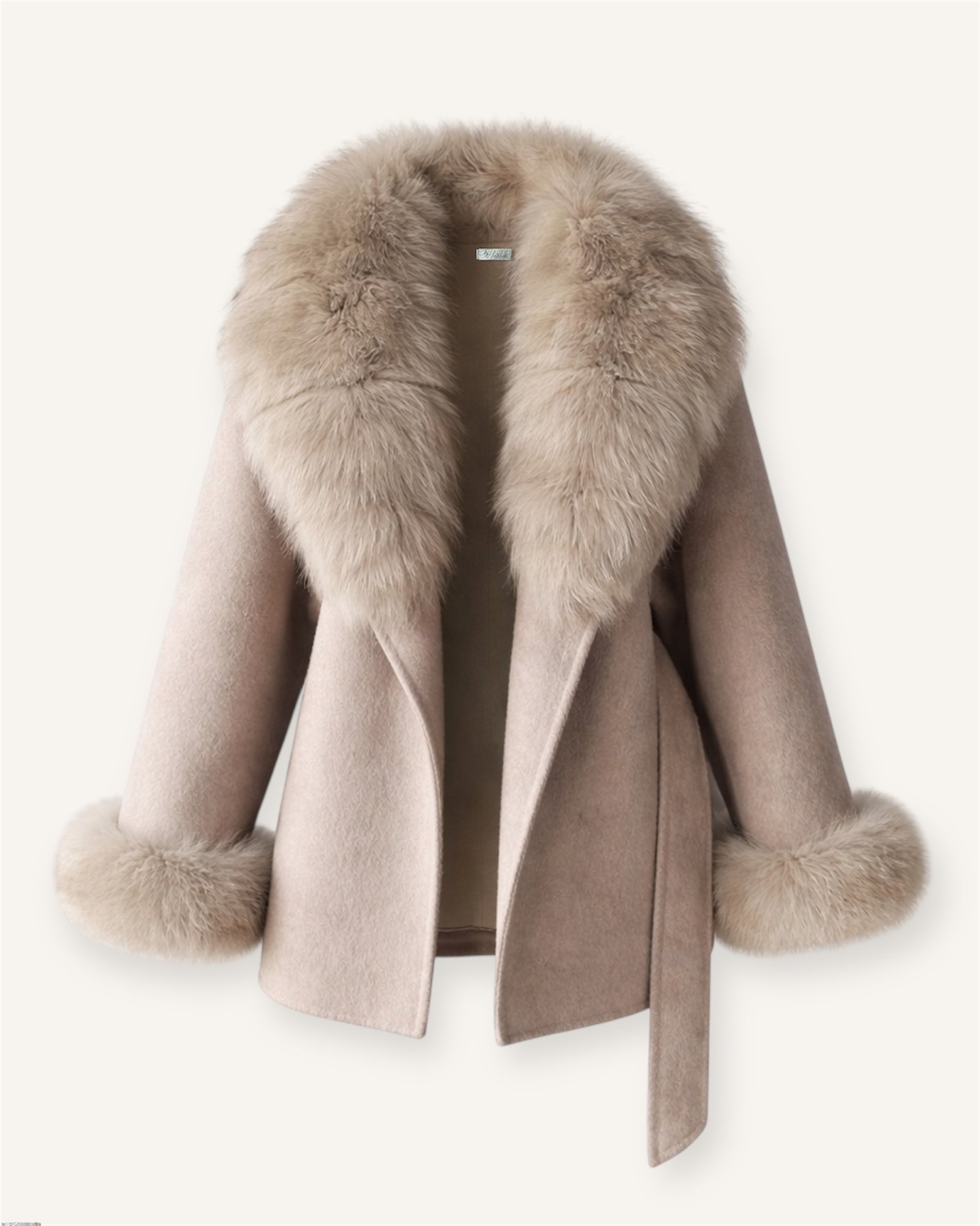 The ODESSA - Kaschmirmantel mit Pelzkragen Taupe