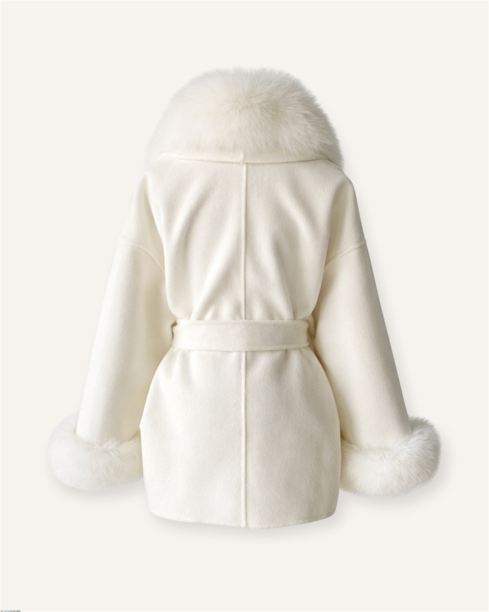 The ODESSA - Creme Kaschmirmantel mit Pelzkragen aus Vintage Pelz