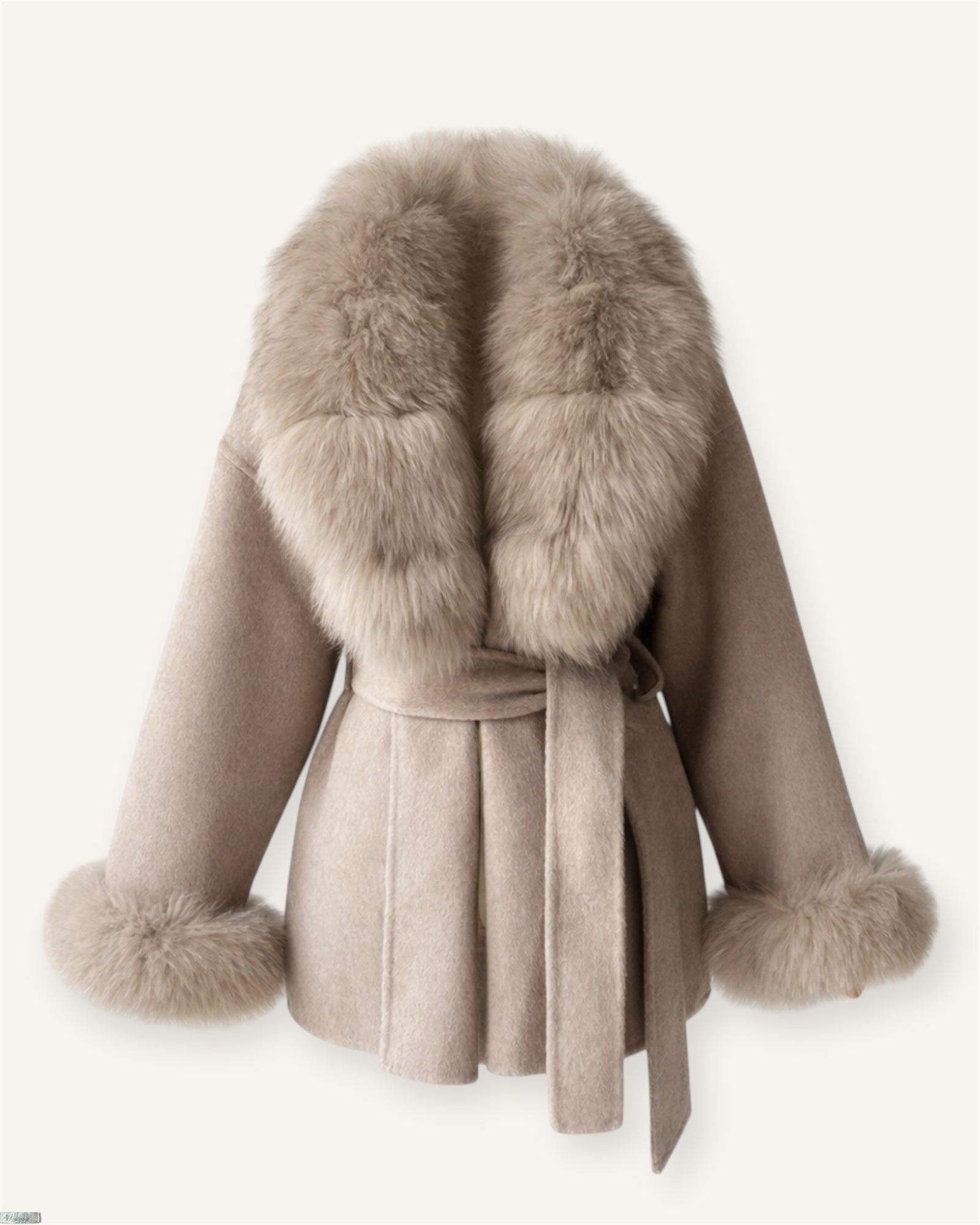 The ODESSA - Kaschmirmantel mit Pelzkragen Taupe