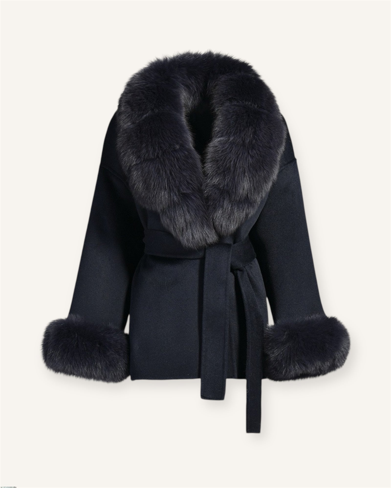 The ODESSA - Noir Kaschmirmantel mit Kragen aus Vintage Pelz