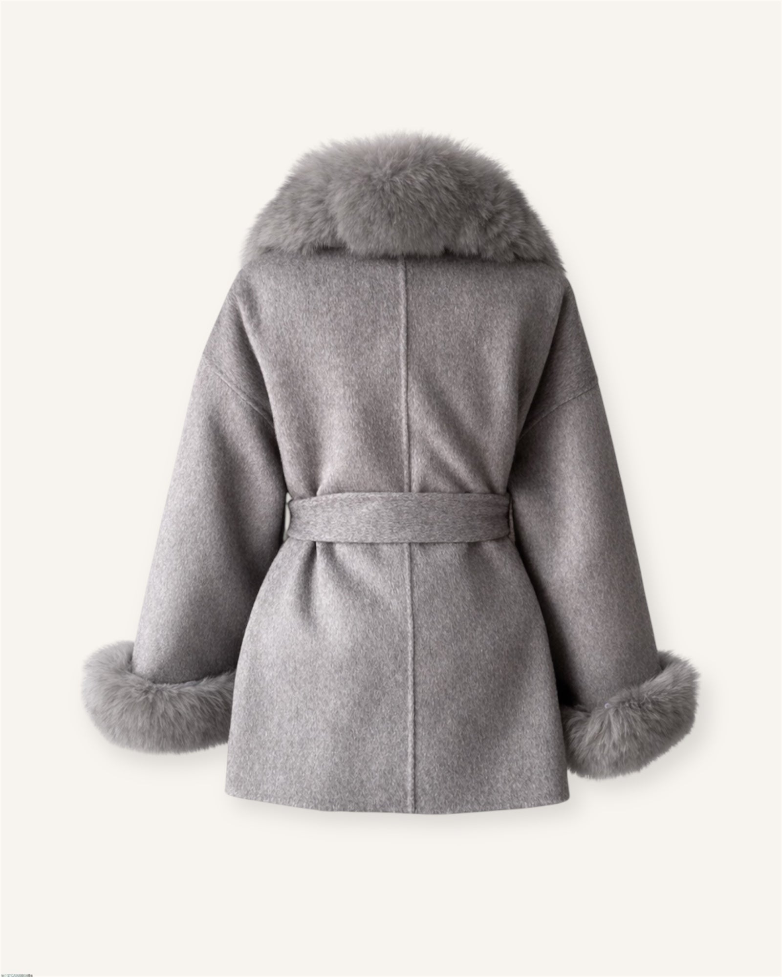 The ODESSA - Grau Kaschmirmantel mit Kragen aus verarbeiteten Vintage Pelz