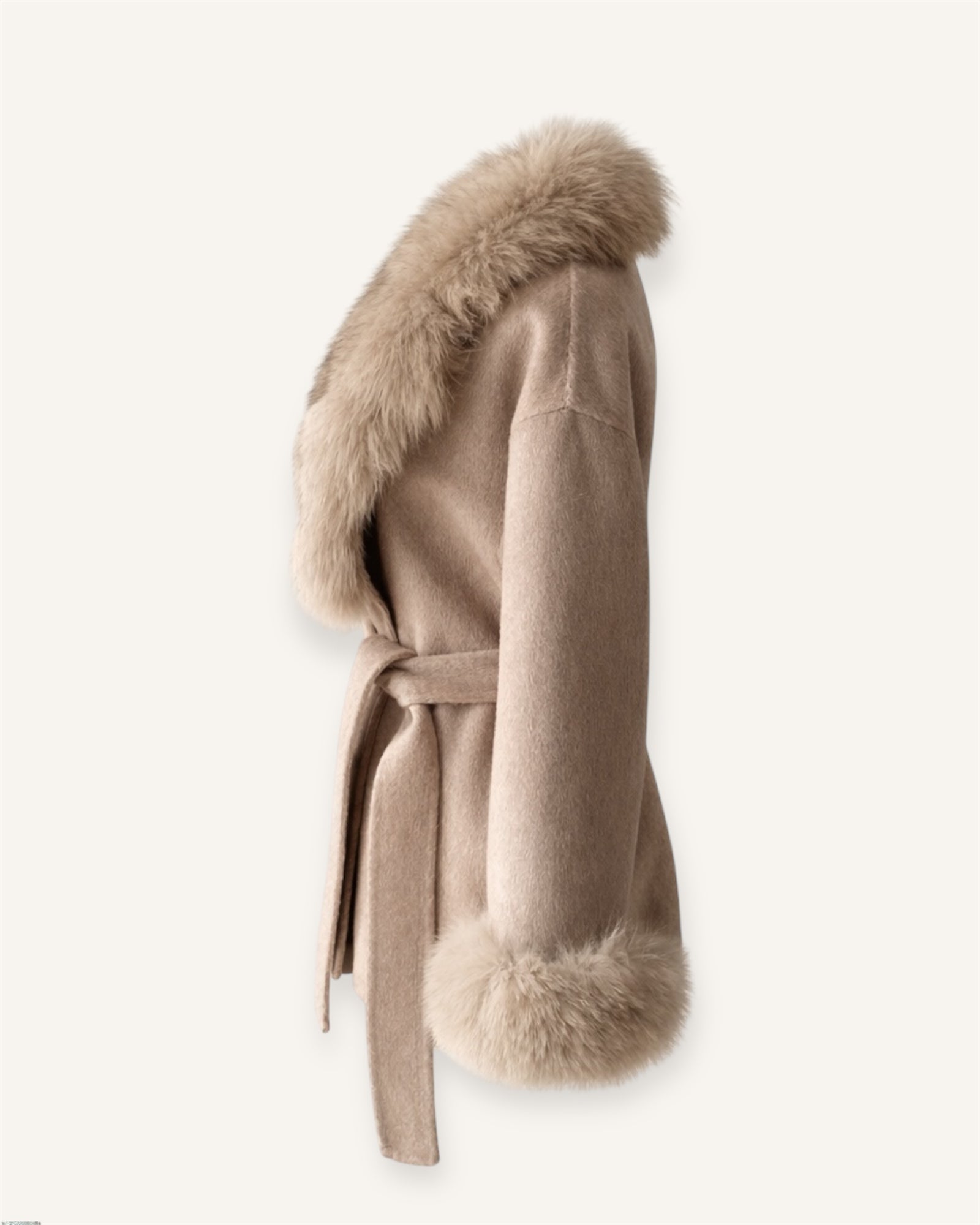 The ODESSA - Kaschmirmantel mit Pelzkragen Taupe