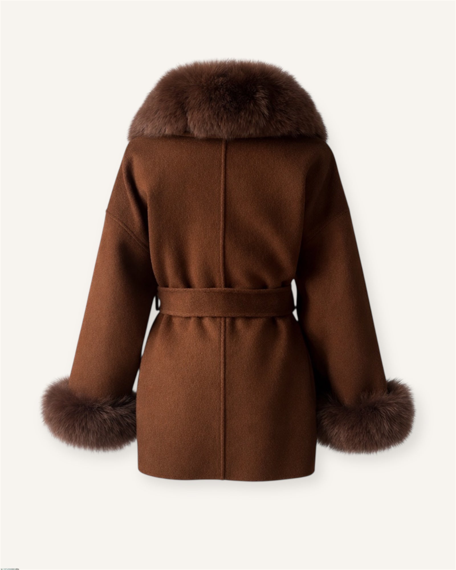 The ODESSA - Mocha Kaschmirmantel mit Pelzkragen aus vintage Pelz