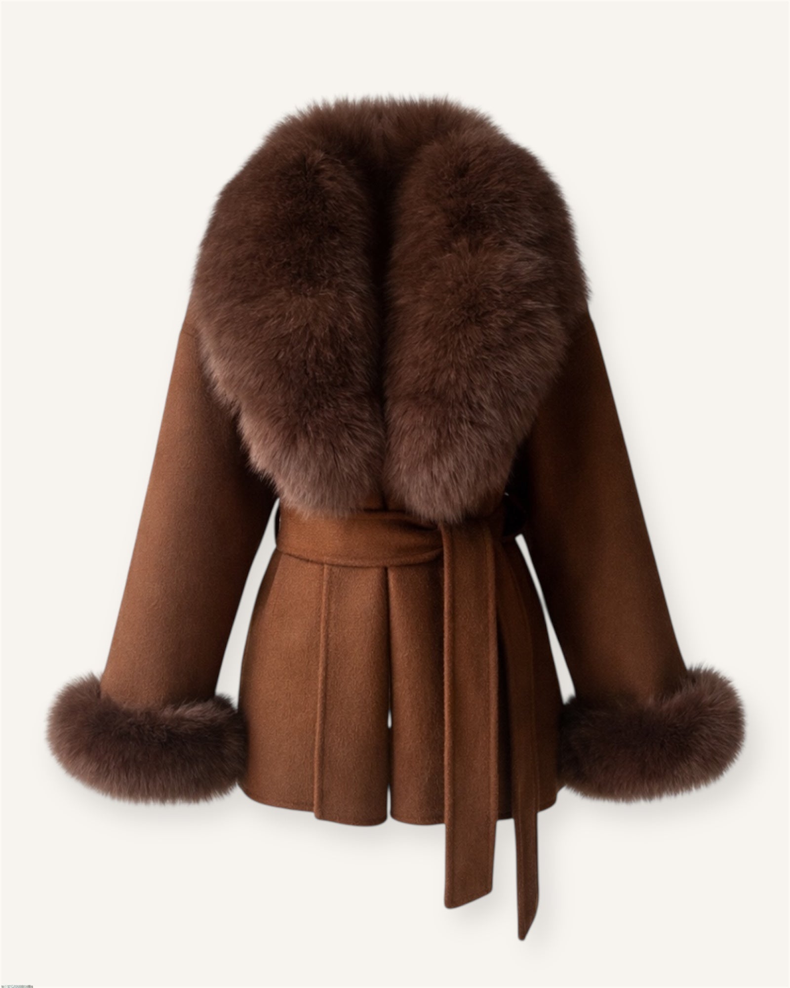 The ODESSA - Mocha Kaschmirmantel mit Pelzkragen aus vintage Pelz