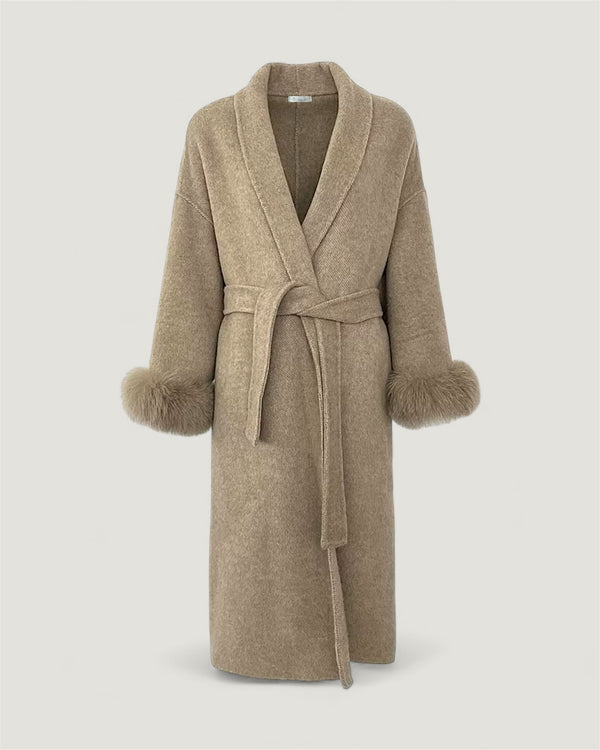 The London - Langer Wollmantel mit Fell