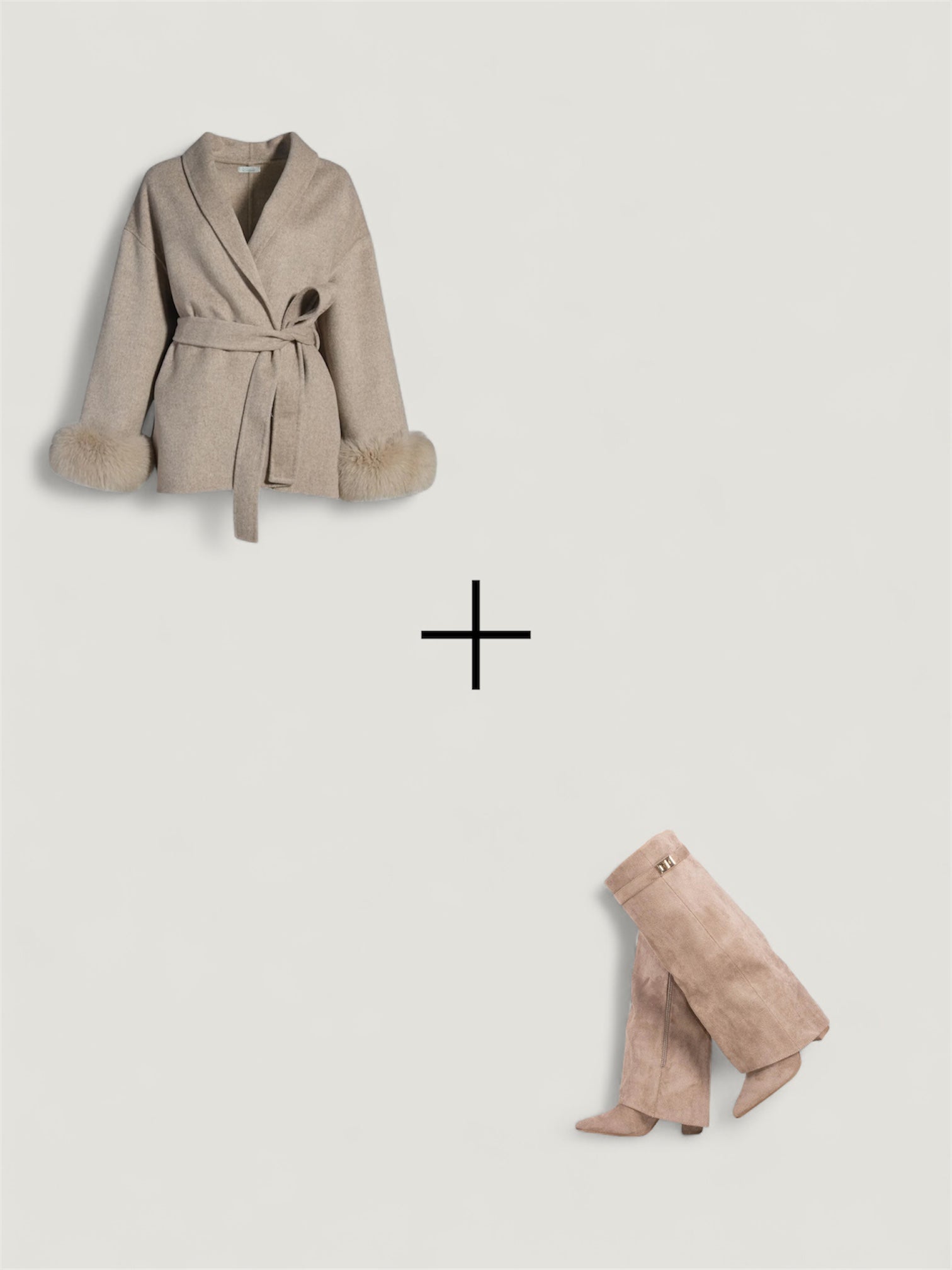 Exklusives Set: Wollmantel & Calianté Shark Boots in Beige