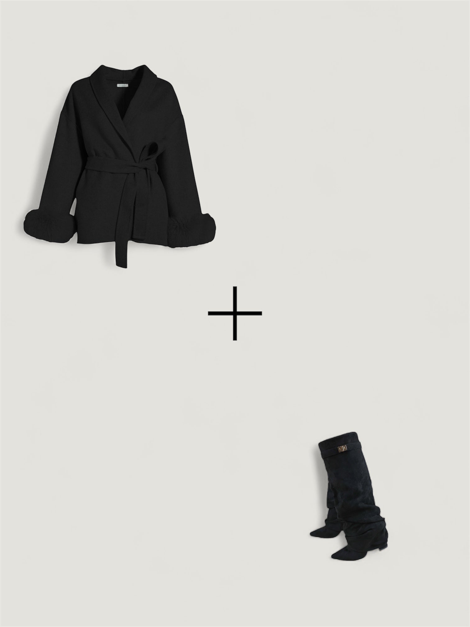 Exklusives Set: Wollmantel & Calianté Stacked Shark Boots in Schwarz