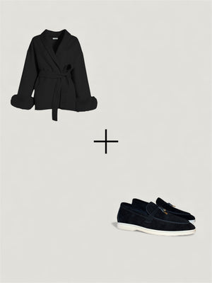 Exklusives Set: Wollmantel & Classic Loafer in - Schwarz