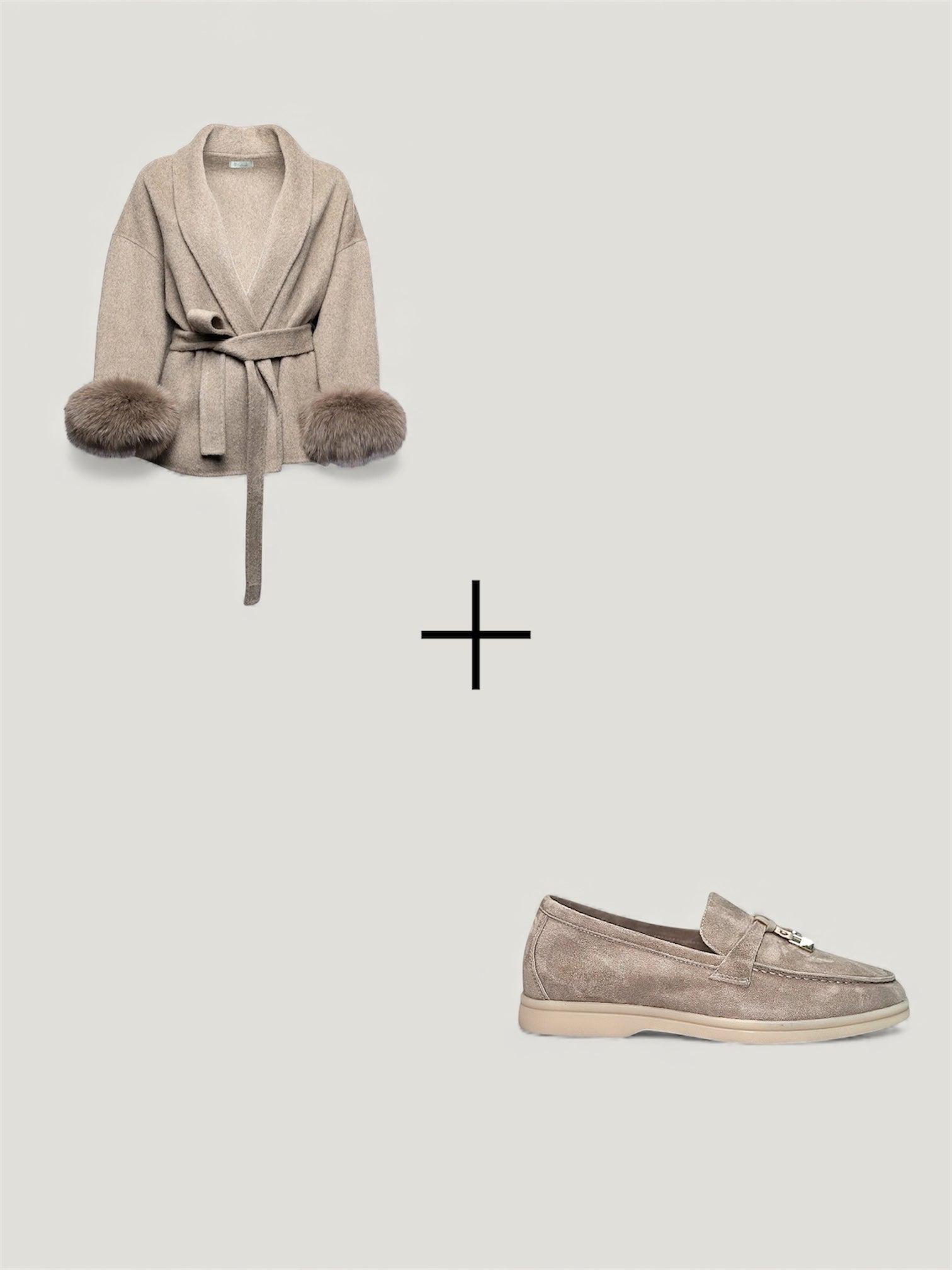 Exklusives Set: Wollmantel & Classic Loafer in - Taupe