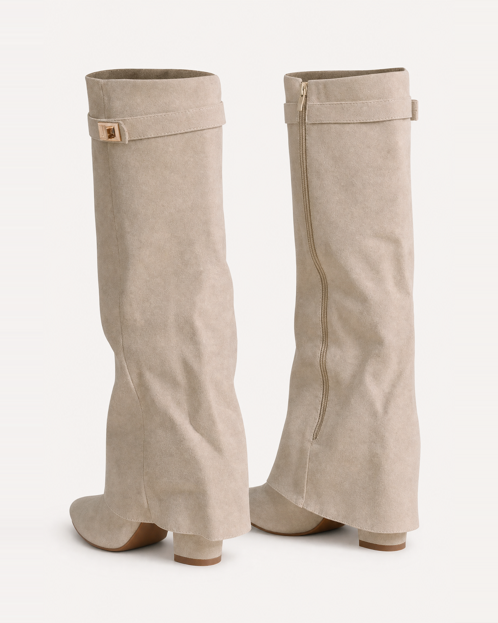 Shark Boots Sage in hellem Sand-Beige, Rückansicht mit Fold-over-Cuff – Caliante