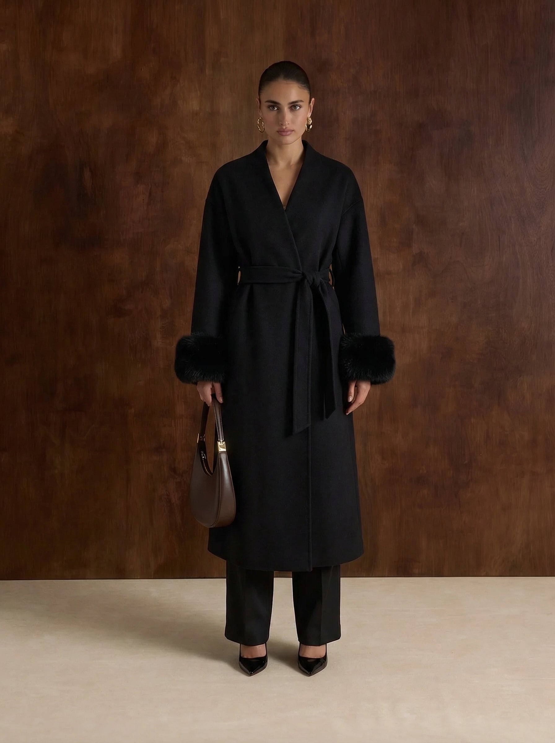 The London - Long wool coat with fur